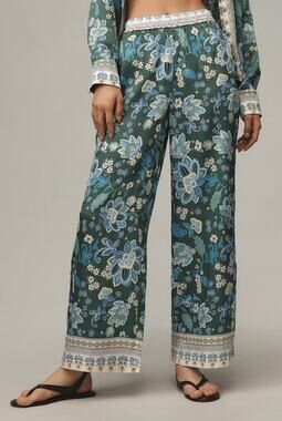 Maeve Anthropologie Satin Floral Printed Pull-On Pants Size Large NWT